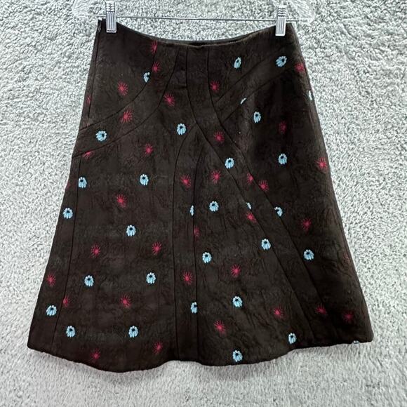 Irene Van Ryb Wool Skirt Size 8 Brown Embroidered Fireworks Pattern A-Line Slip - Picture 7 of 11